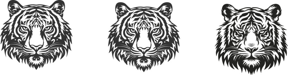 Intricately Designed Tiger Head Illustrations, Strength and Intensity in Black and White