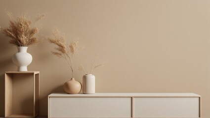 Abstract wallpaper background white brown sideboard plant