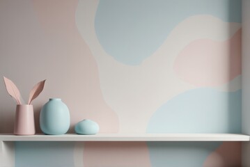 Fototapeta premium Abstract wallpaper background white shelf pink blue