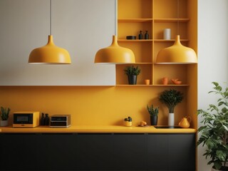 Abstract wallpaper background kitchen yellow cabinets white