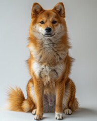 Obraz premium a Shiba Inu with its plush, red coat, curled tail, and alert expression