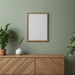 Abstract wallpaper background green wall wooden cabinet