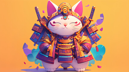 Cute cat wearing Japanese samurai armor