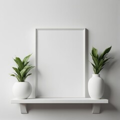 Abstract wallpaper background white frame shelf vase