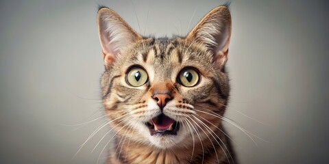 Closeup of a scared cat with mouth open and wide eyes, fear, closeup, animal, pet, cat, face, domestic, expression, eyes, mouth, scared