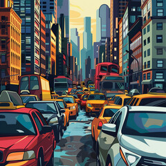 car jam in the city vector illustration