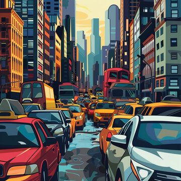 car jam in the city vector illustration