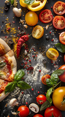 Fototapeta premium vertical abstract pizzeria background featuring abstract culinary ingredients reminiscent of taste and aroma dark background