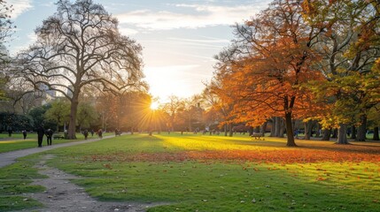 A park with a path and a bench