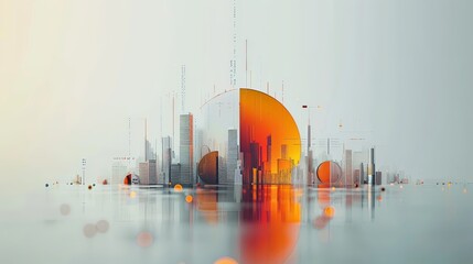Modern Abstract Economic and Financial Graphs with Futuristic Cityscape Background