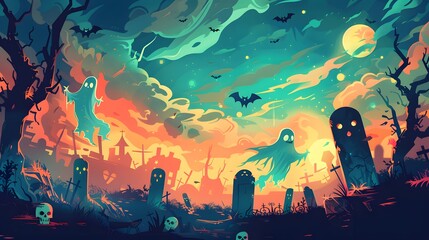 halloween scene vector illustration