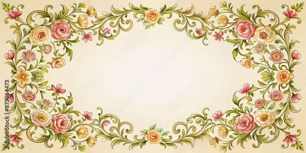 Wall mural An elegant frame with intricate floral ornament design , ornament, frame, decoration, vintage, Victorian, fancy, ornate