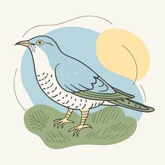 Wild Common Cuckoo in her habitat vector illustration