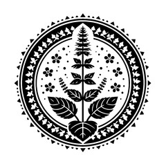 Catmint, Nepeta flower in decorative emblem ornament, Victorian, art deco, art nouveau, boho, bohemian,  folk, flourish
