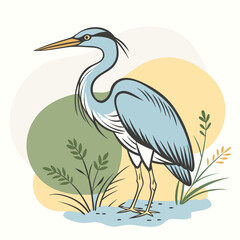 Wild Purple Heron in her habitat vector illustration