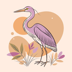Wild Purple Heron in her habitat vector illustration