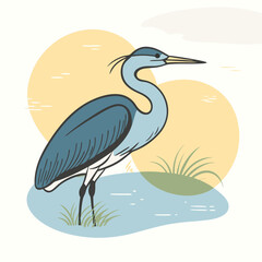 Wild Purple Heron in her habitat vector illustration
