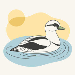 Wild Smew in her habitat vector illustration