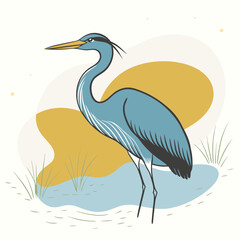 Wild Purple Heron in her habitat vector illustration