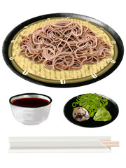 もりそば（蕎麦つゆ、薬味付き、割り箸付き）