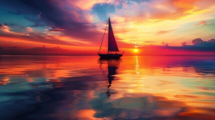 Idyllic sailboat silhouette against vibrant sunset. Capture the magic of a sunset sail with your loved one.