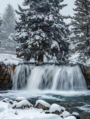 beautiful waterfall with green tree, nature landscape