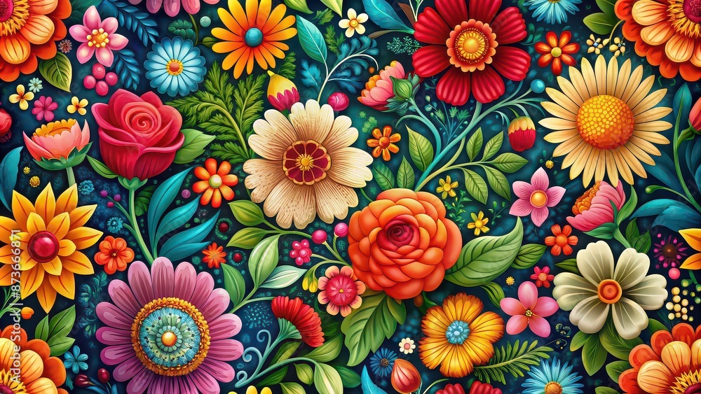 Sticker Beautiful floral wallpaper with vibrant colors and intricate designs, flowers, wallpaper, background, nature, blooms