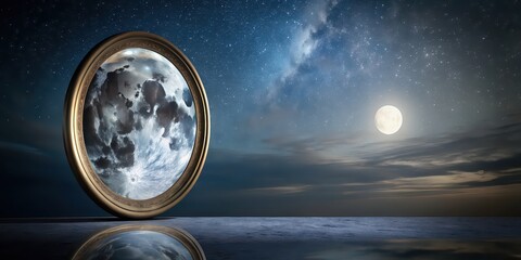 Moon reflected in a mirror on a tranquil night , moon, mirror, reflection, night, tranquil, celestial, sky, nature, lunar