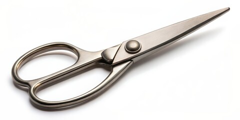 Obraz premium Close-up of a pair of metal scissors on a white background, sharp, cutting tool, household item, crafting
