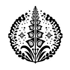 Fox glove flower in decorative emblem ornament, Victorian, art deco, art nouveau, boho, bohemian,  folk, flourish