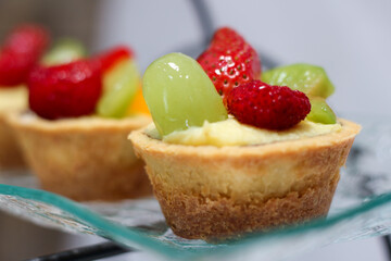 selective focus of  fruit pie. Close up image of fruit cake.