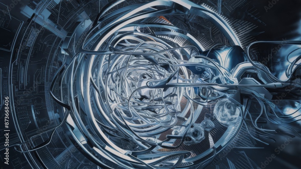 Aufkleber an innovative communication technology vector design featuring molecules and a 3d mesh with circles,