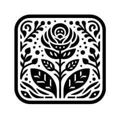Rose flower in decorative emblem ornament, Victorian, art deco, art nouveau, boho, bohemian,  folk, flourish