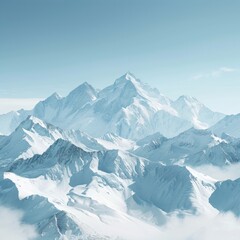 Obraz premium Majestic Snow-Capped Mountain Range Against Clear Blue Sky - Stunning Nature Landscape with Copy Space