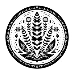 Salvia flower in decorative emblem ornament, Victorian, art deco, art nouveau, boho, bohemian,  folk, flourish