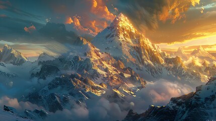 Naklejka premium Gold Mountain Scene with Colors Pleasing to Females, Aesthetic Nature Landscape.