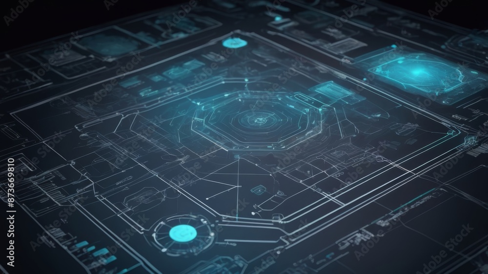 Aufkleber an innovative communication technology vector design featuring molecules and a 3d mesh with circles,