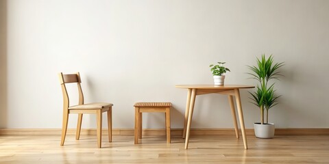 Simple wooden chair and table in a cozy room , furniture, interior design, home decor, minimalism, rustic, cozy, wooden, chair