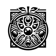 Obraz premium Cranberry fruit in decorative emblem ornament, Victorian, art deco, art nouveau, boho, bohemian, folk, flourish