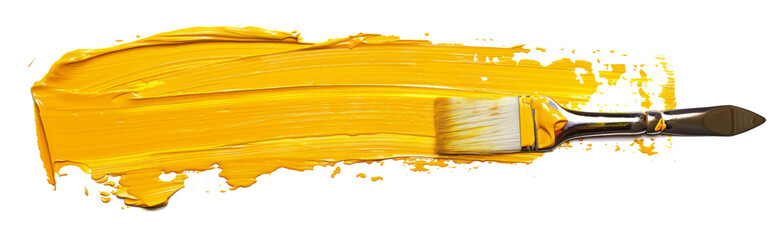 Stroke of yellow paint texture, isolated on transparent background