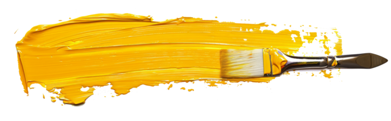 Stroke of yellow paint texture, isolated on transparent background