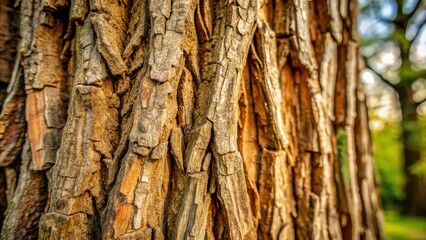 Fototapeta premium Close up of weathered bark on an ancient tree, texture, aged, rough, gnarled, natural, tree, forest, detail, close-up