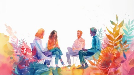 New hire participating in an icebreaker activity with the team, vibrant and fun, watercolor