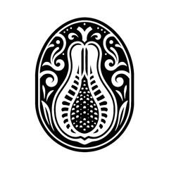 Papaya fruit in decorative emblem ornament, Victorian, art deco, art nouveau, boho, bohemian,  folk, flourish
