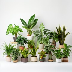 Fototapeta premium Potted Green Indoor Plants Isolated on White Background.