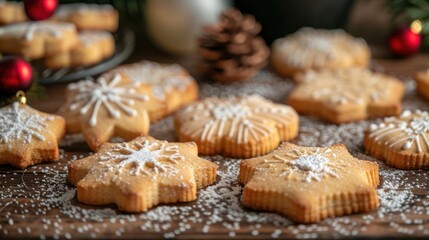 A plate of cookies with snowflakes on top