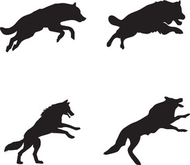 set of wolf silhouettes