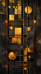 Abstract Geometric Pattern with Gold and Black.