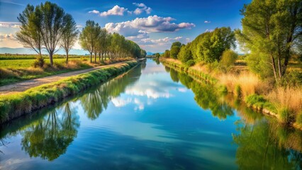 Fototapeta premium Scenic view of a canal crossing a body of water near WWF Oasi Padule Orti Bottagone, Tuscany, Italy , Tuscany
