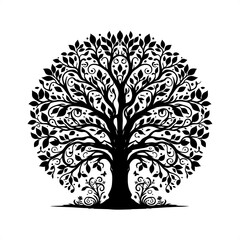 sample plant, tree in decorative emblem ornament, Victorian, art deco, art nouveau, boho, bohemian,  folk, flourish